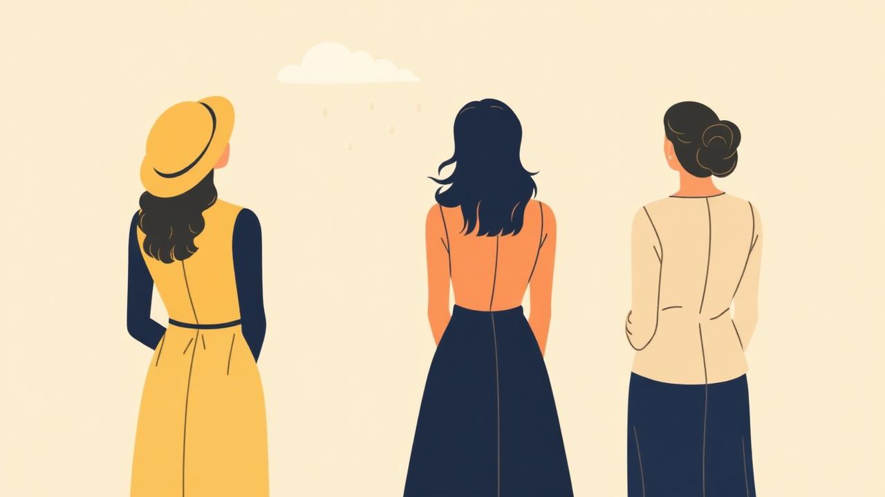 Trois femmes de dos regardent le ciel — méthode Reflet Solaire, s'habiller selon son humeur et la météo